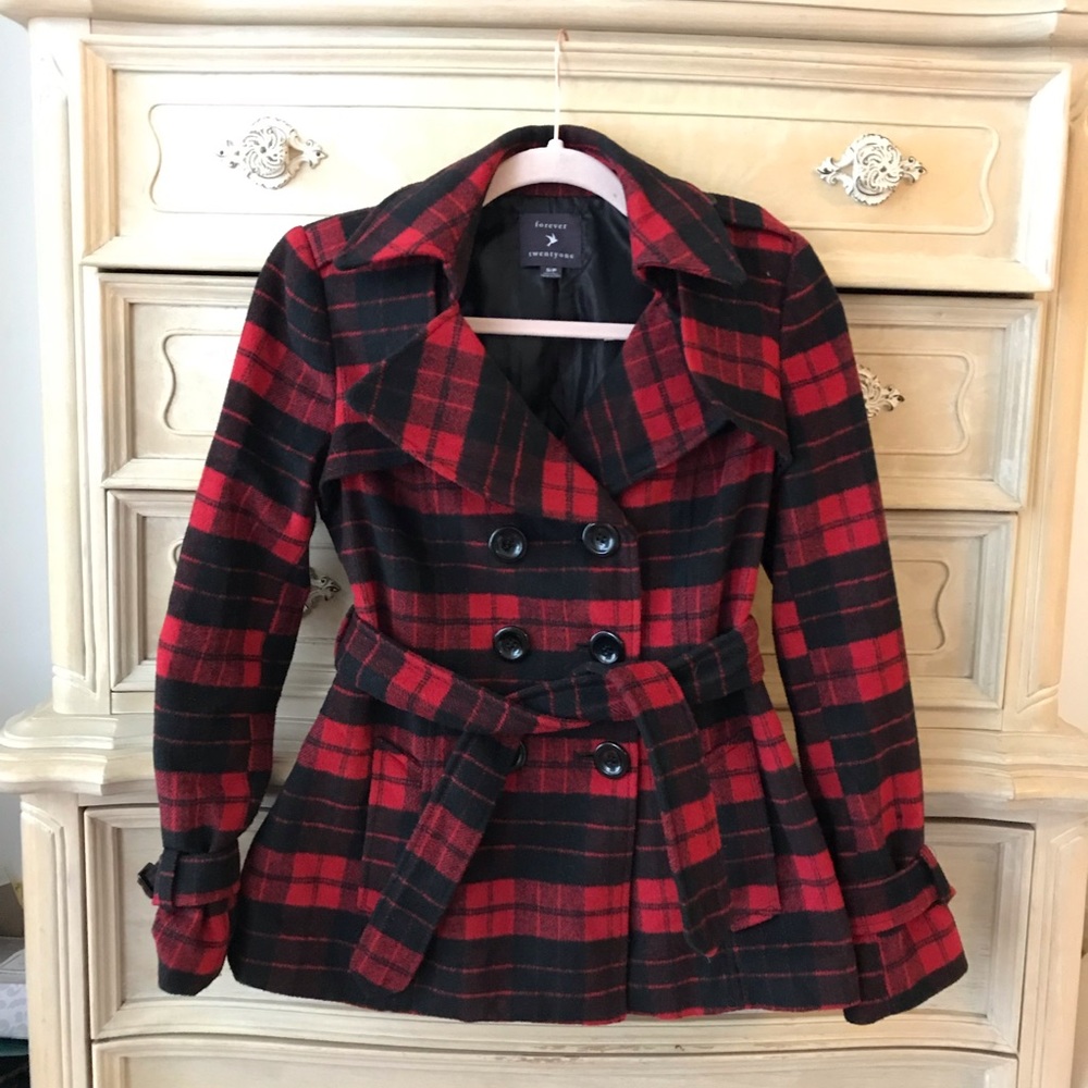 Forever 21 Plaid Peacoat
